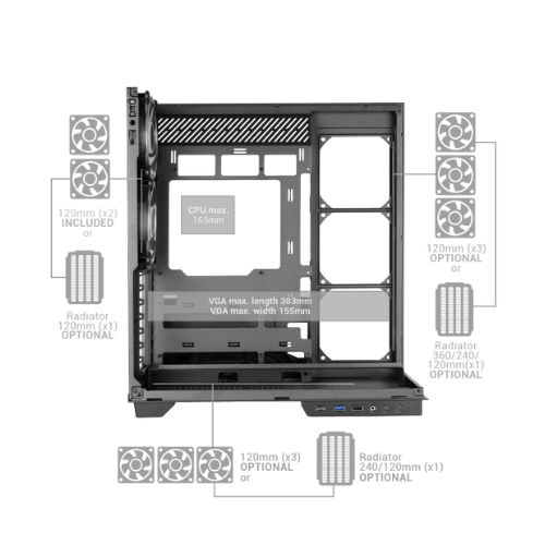 CASE MARS GAMING MC-3GF BLACK ARGB
